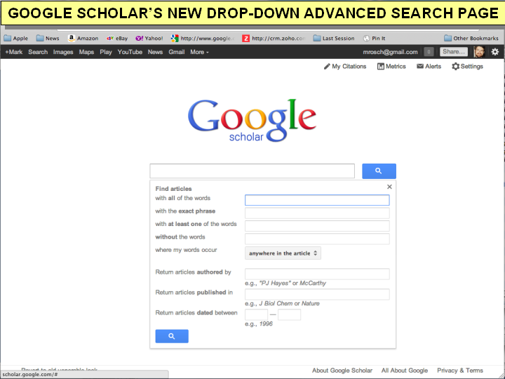 google scholar advanced search drop down